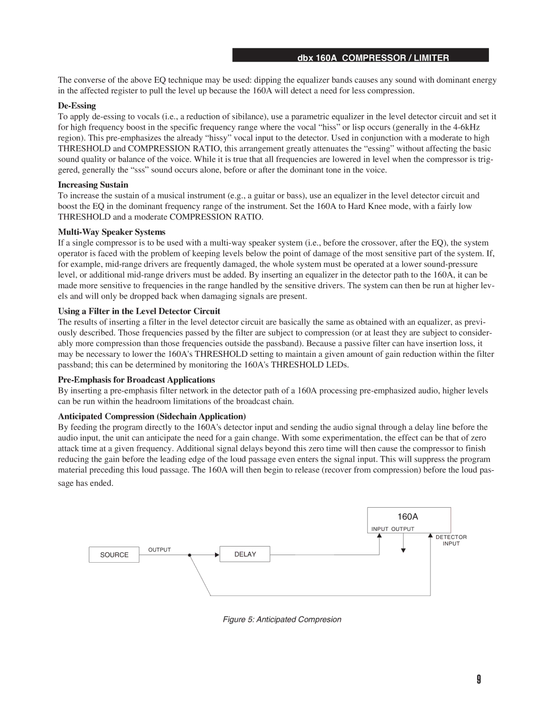 Harman 160A manual De-Essing, Increasing Sustain, Multi-Way Speaker Systems, Using a Filter in the Level Detector Circuit 