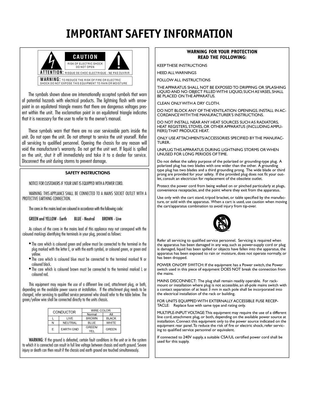 Harman 160A manual Important Safety Information 