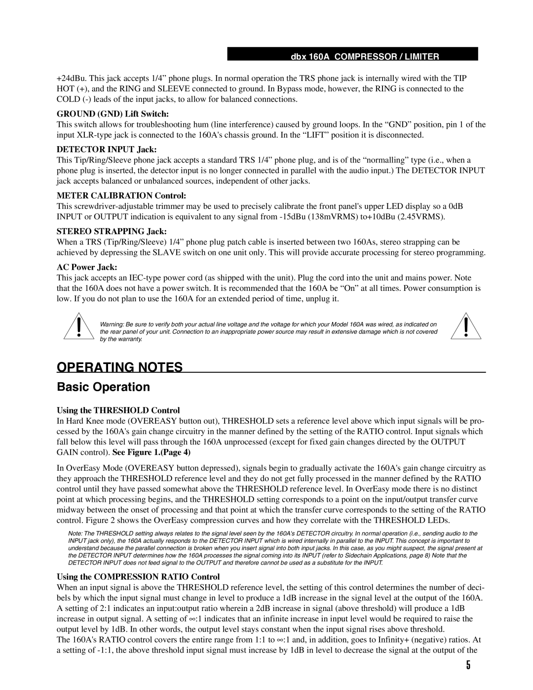 Harman 160A manual Operating Notes 