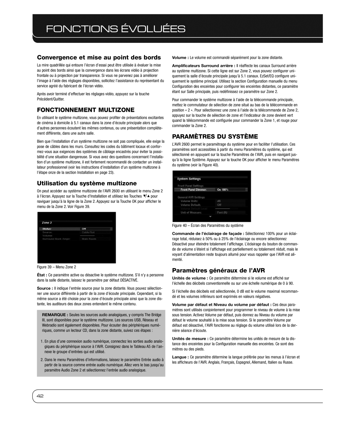 Harman 2600 owner manual Convergence et mise au point des bords, Fonctionnement Multizone, Utilisation du système multizone 