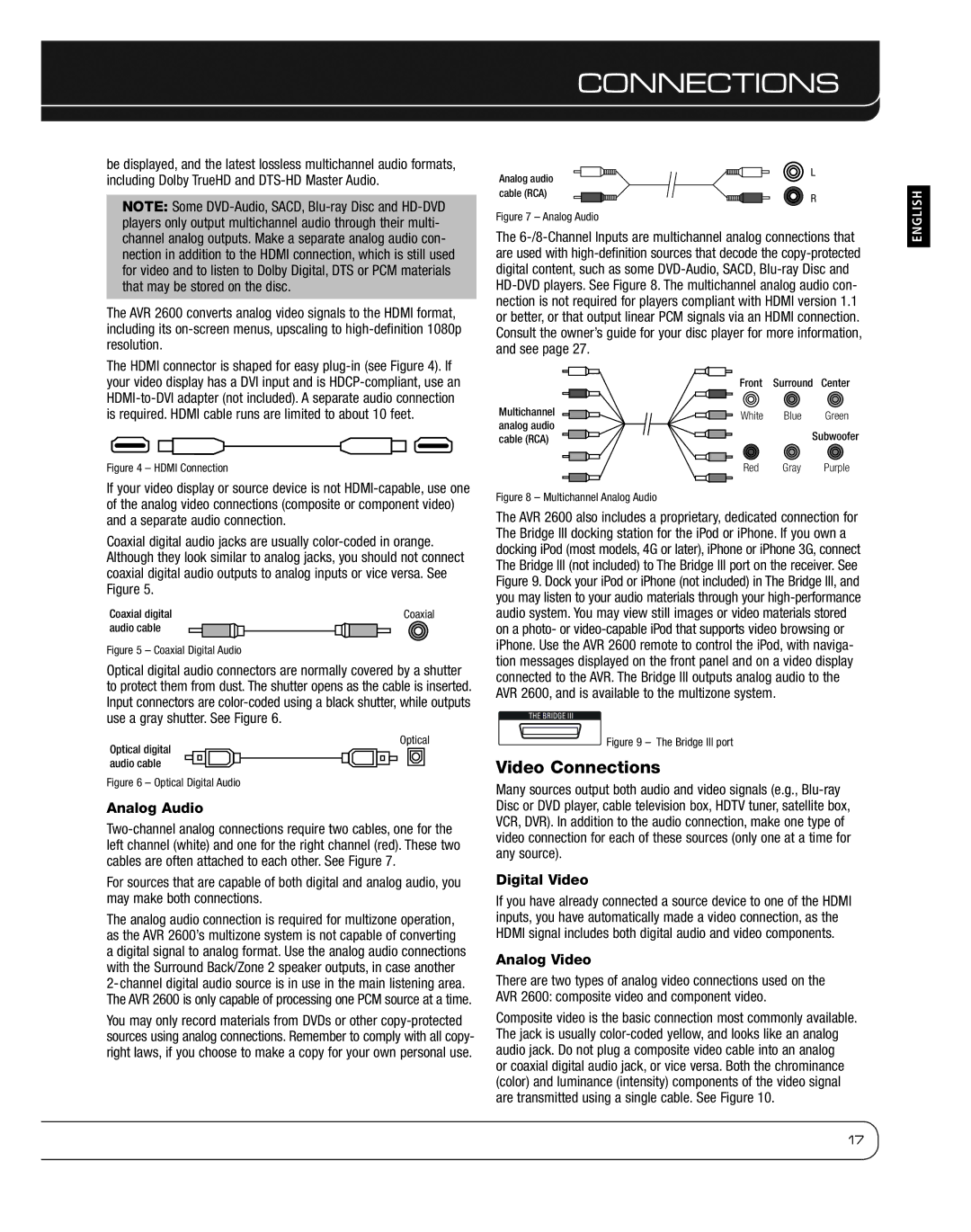 Harman 2600 owner manual Video Connections, Analog Audio, Digital Video, Analog Video 