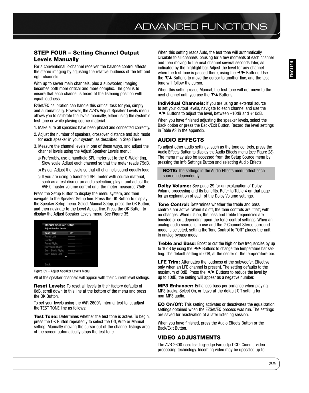 Harman 2600 owner manual Step Four Setting Channel Output Levels Manually, Video Adjustments 