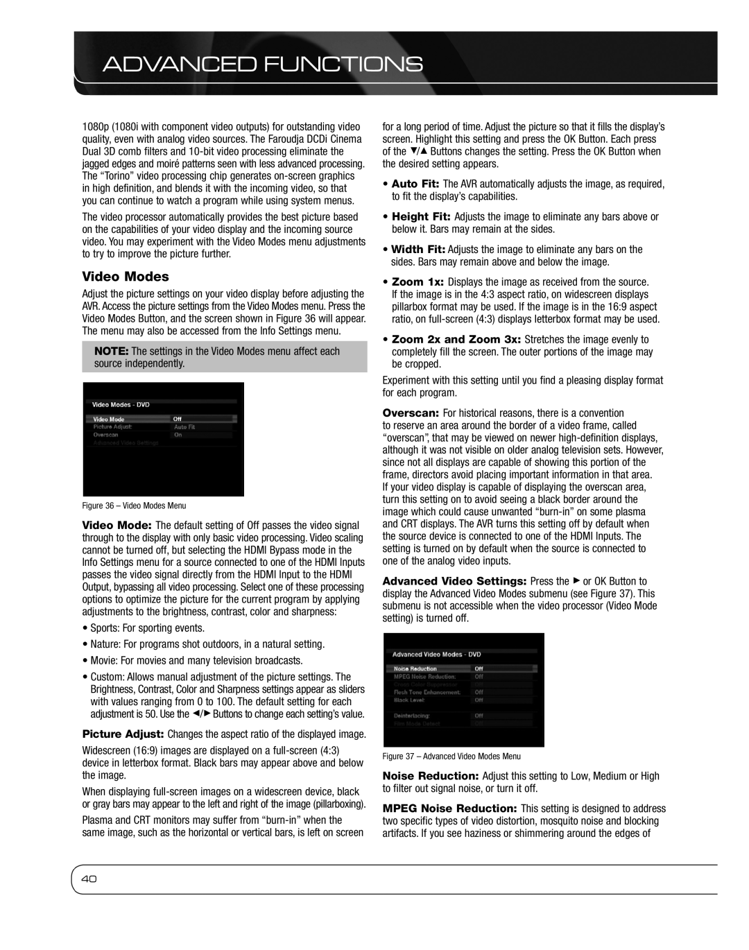 Harman 2600 owner manual Video Modes Menu 