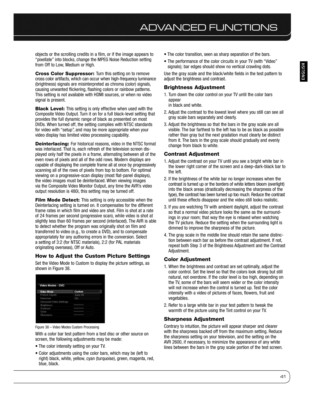 Harman 2600 Brightness Adjustment, Contrast Adjustment, How to Adjust the Custom Picture Settings, Color Adjustment 