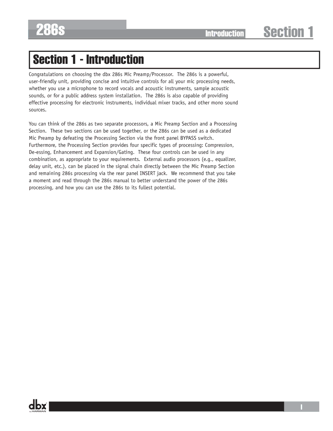 Harman 286 user manual Introduction 