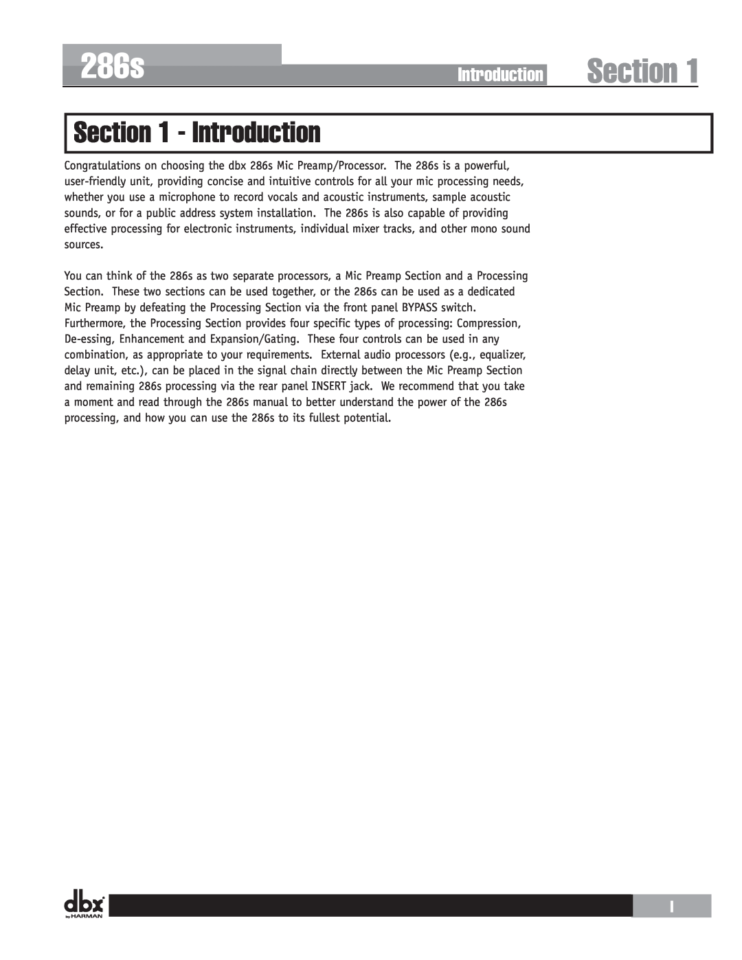 Harman user manual Introduction, Section, 286s 