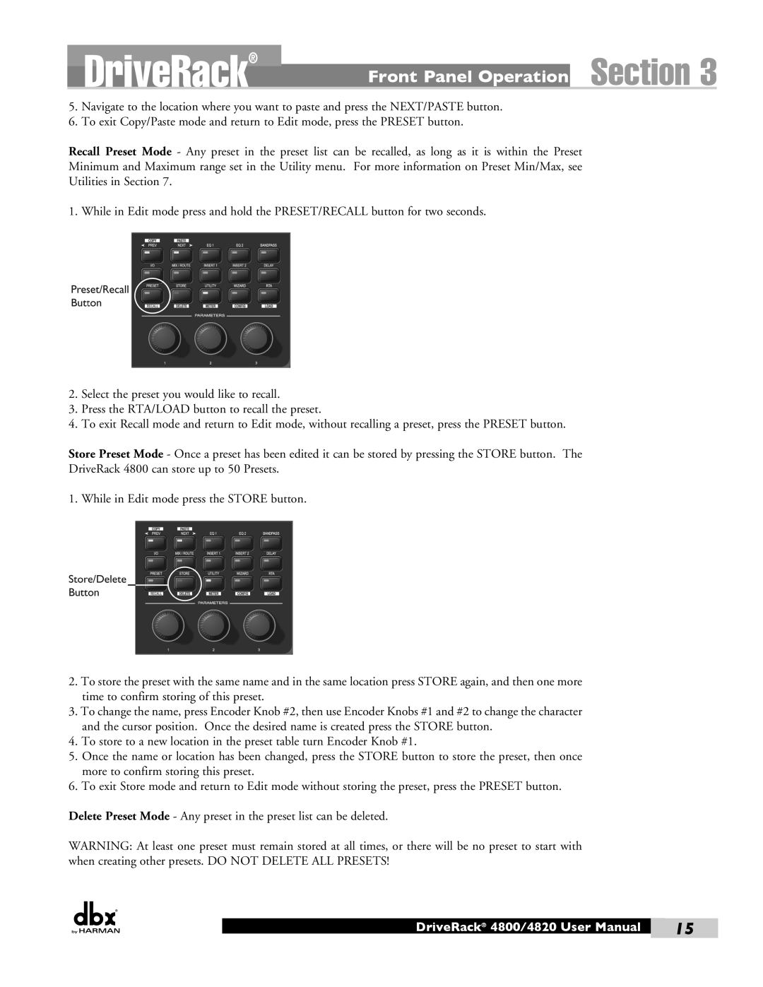 Harman 4820, 4800 user manual DriveRack 