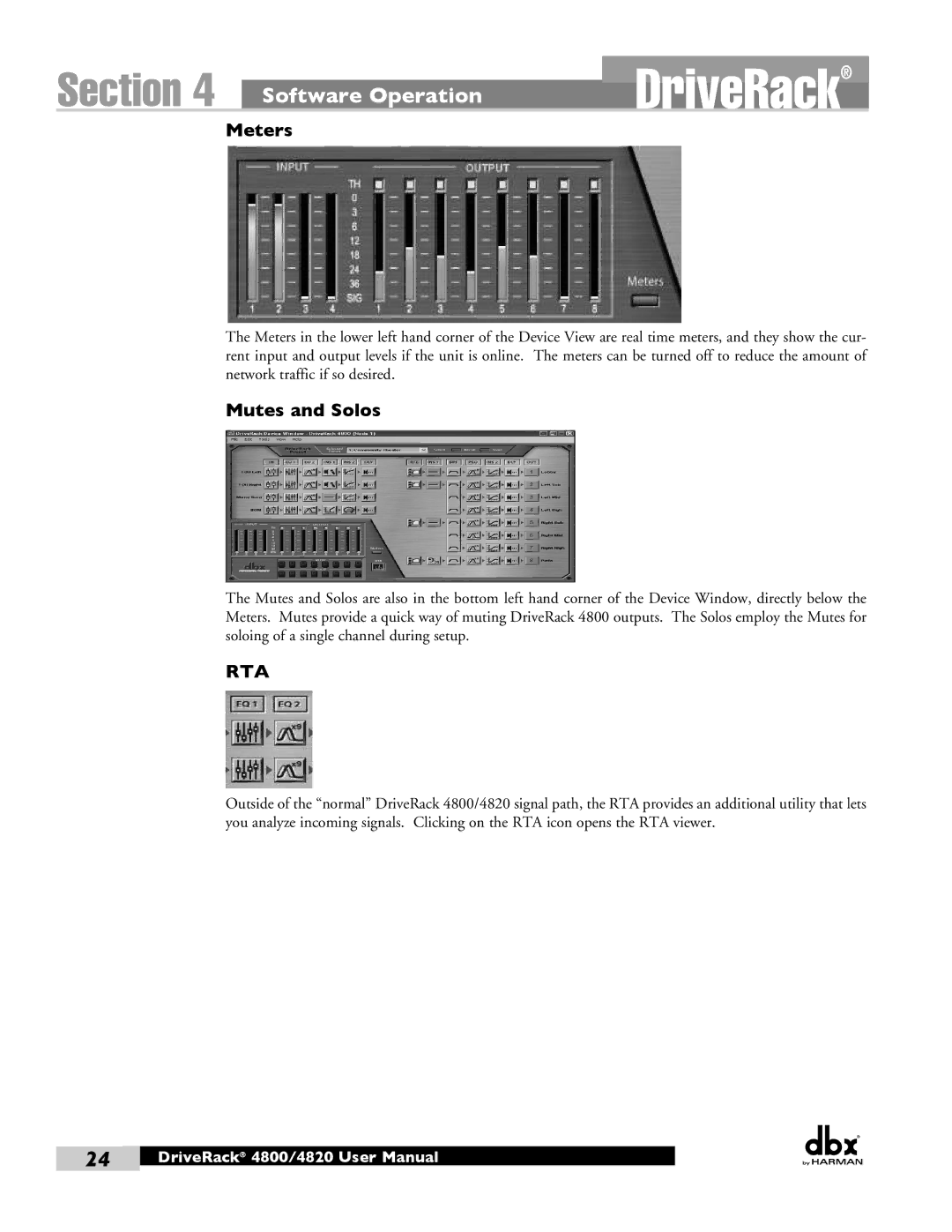 Harman 4800, 4820 user manual Meters, Mutes and Solos 