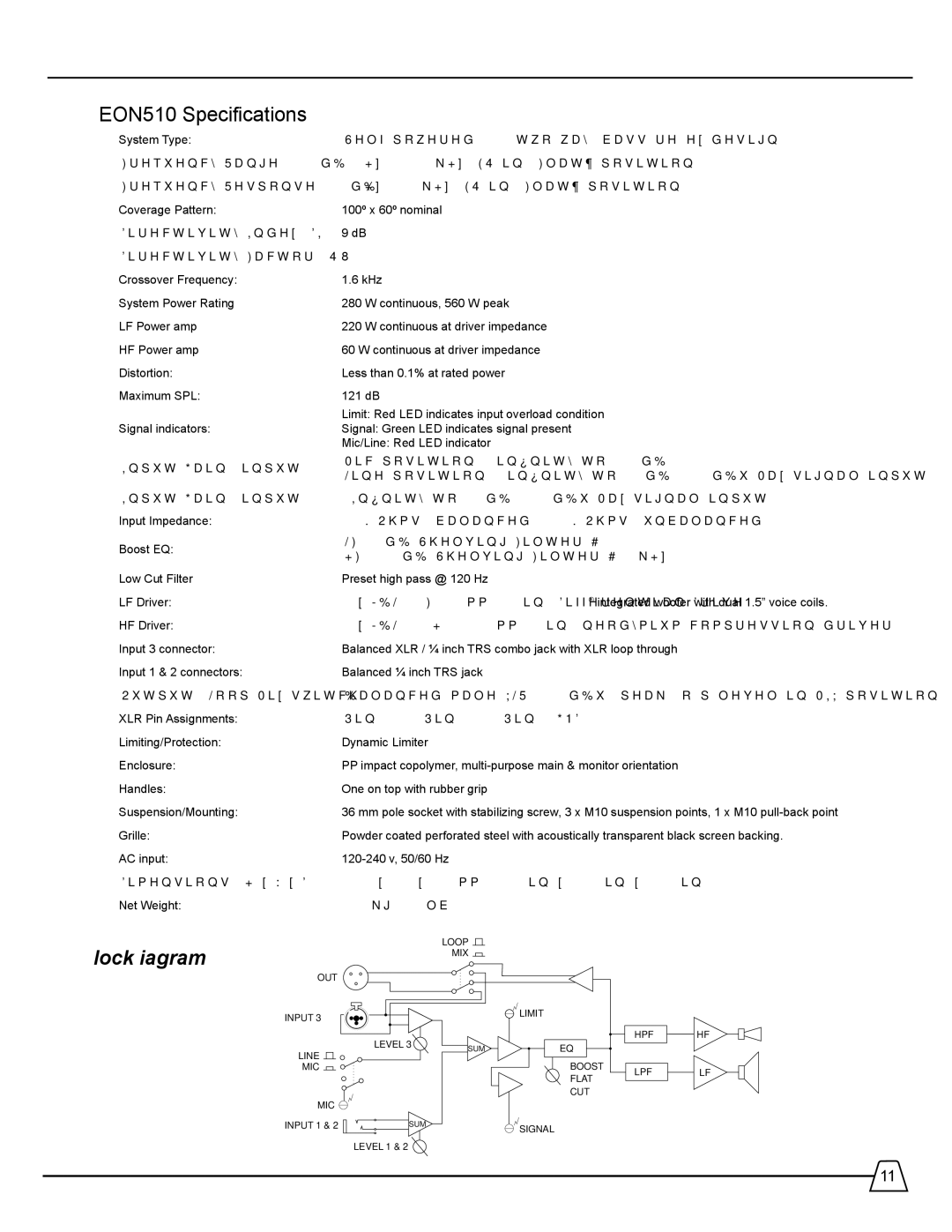 Harman manual EON510 Specifications, Block Diagram 