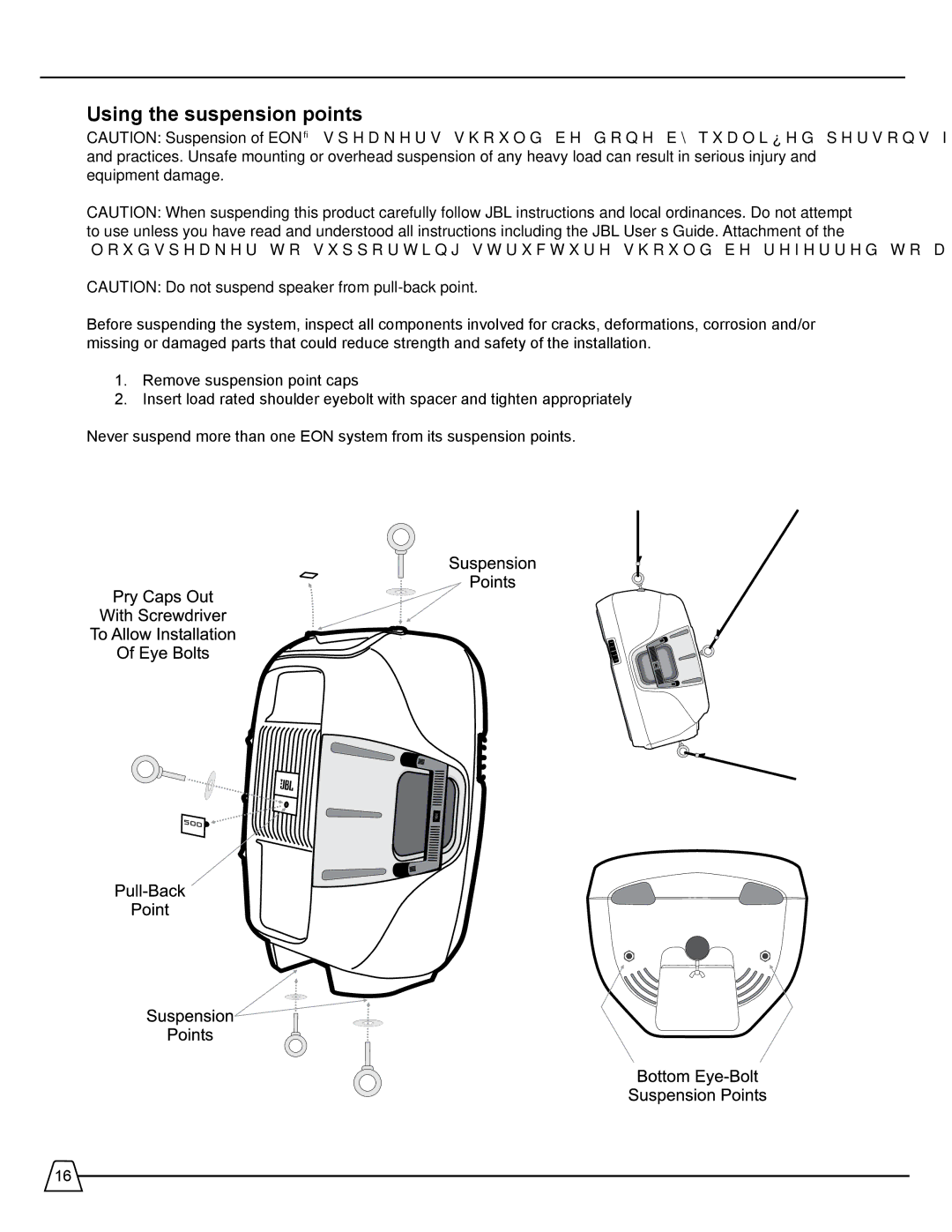 Harman 510 manual Using the suspension points 