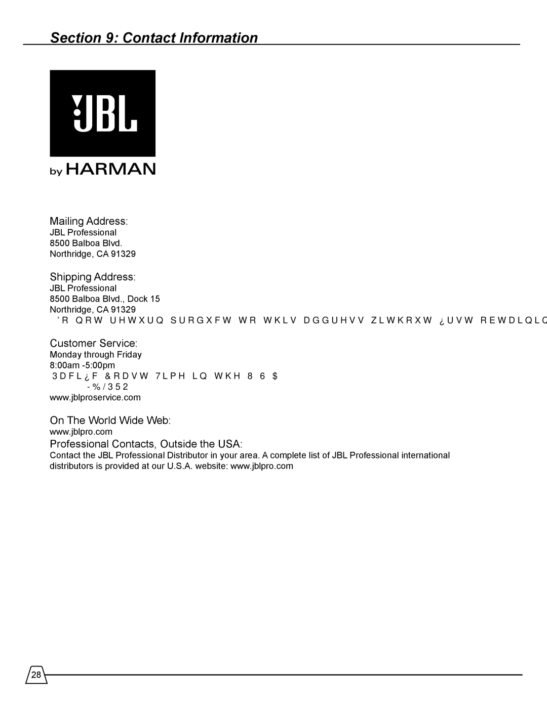 Harman 510 manual Contact Information, Shipping Address 