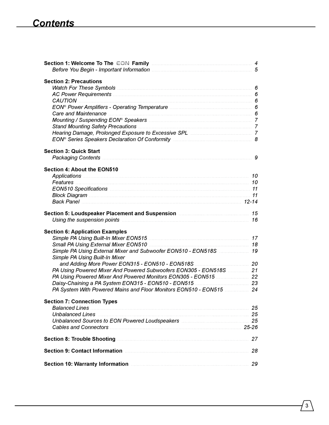 Harman 510 manual Contents 