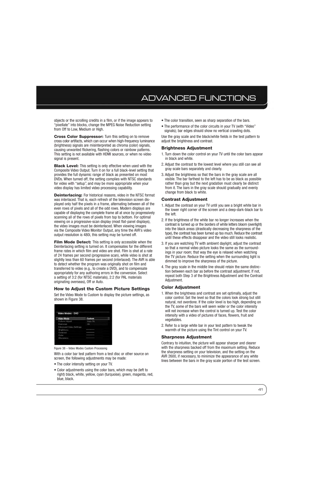 Harman AVR 2600 owner manual Brightness Adjustment 