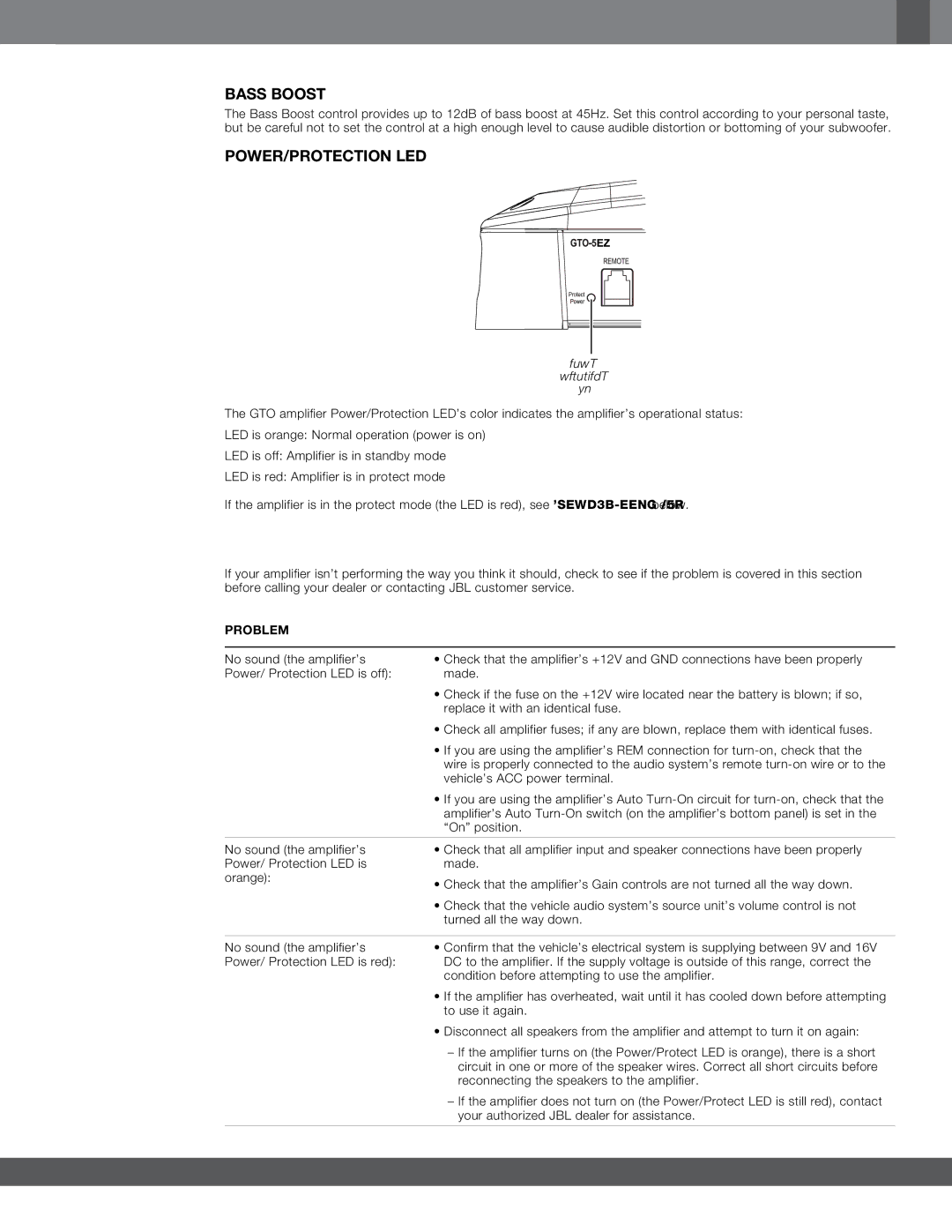 Harman GTO-3EZ, GTO-5EZ owner manual Troubleshooting, Bass Boost, Power/Protection LED, Led 