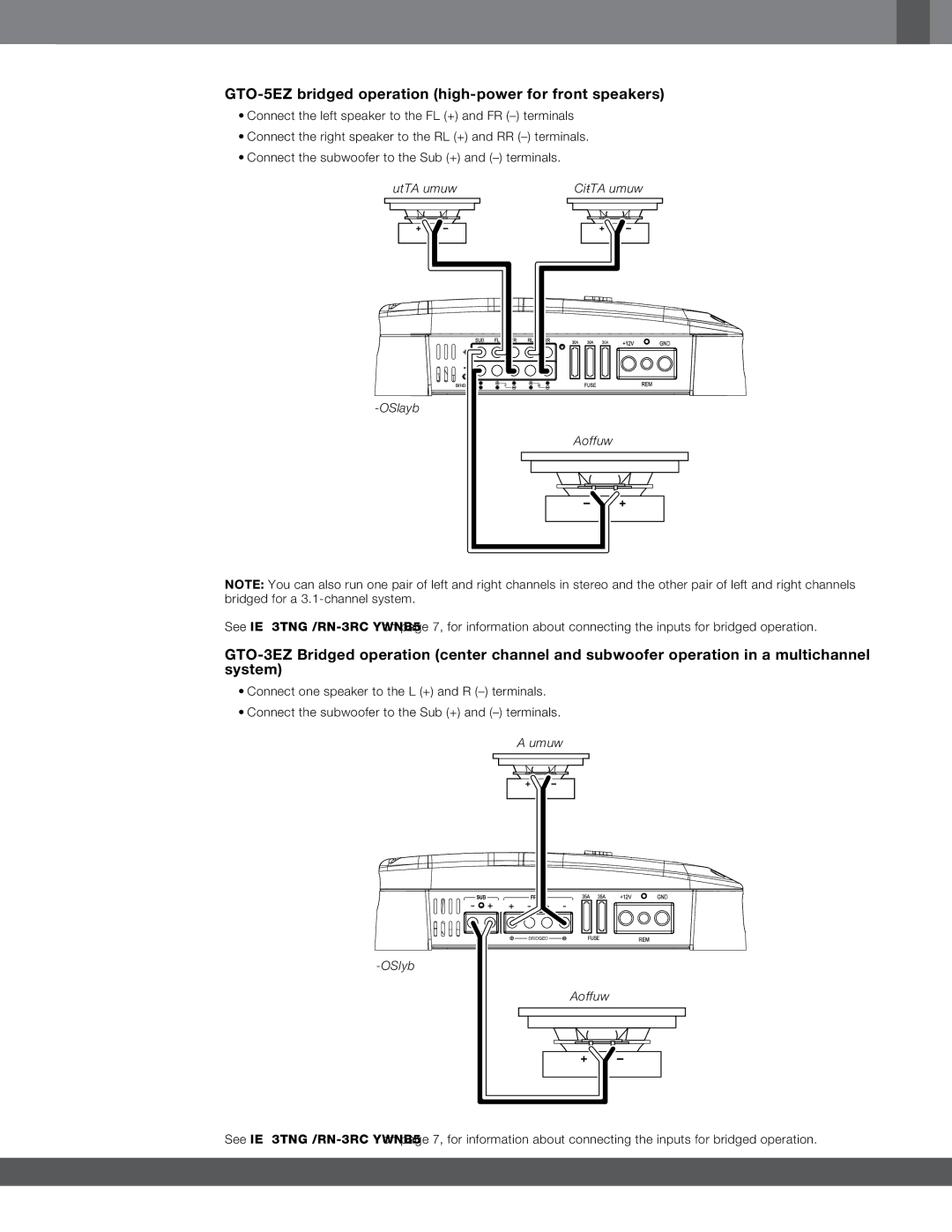 Harman GTO-3EZ owner manual GTO-5EZ bridged operation high-power for front speakers 