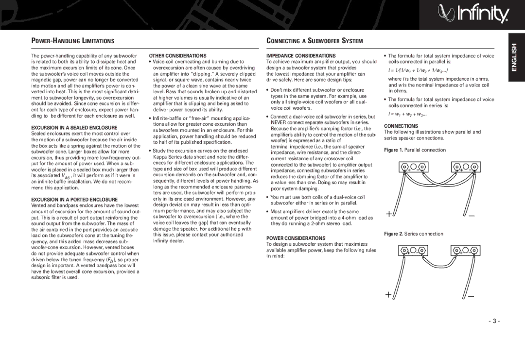 Harman-Kardon 120.3SE, 100.3SE manual POWER-HANDLING Limitations Connecting a Subwoofer System 