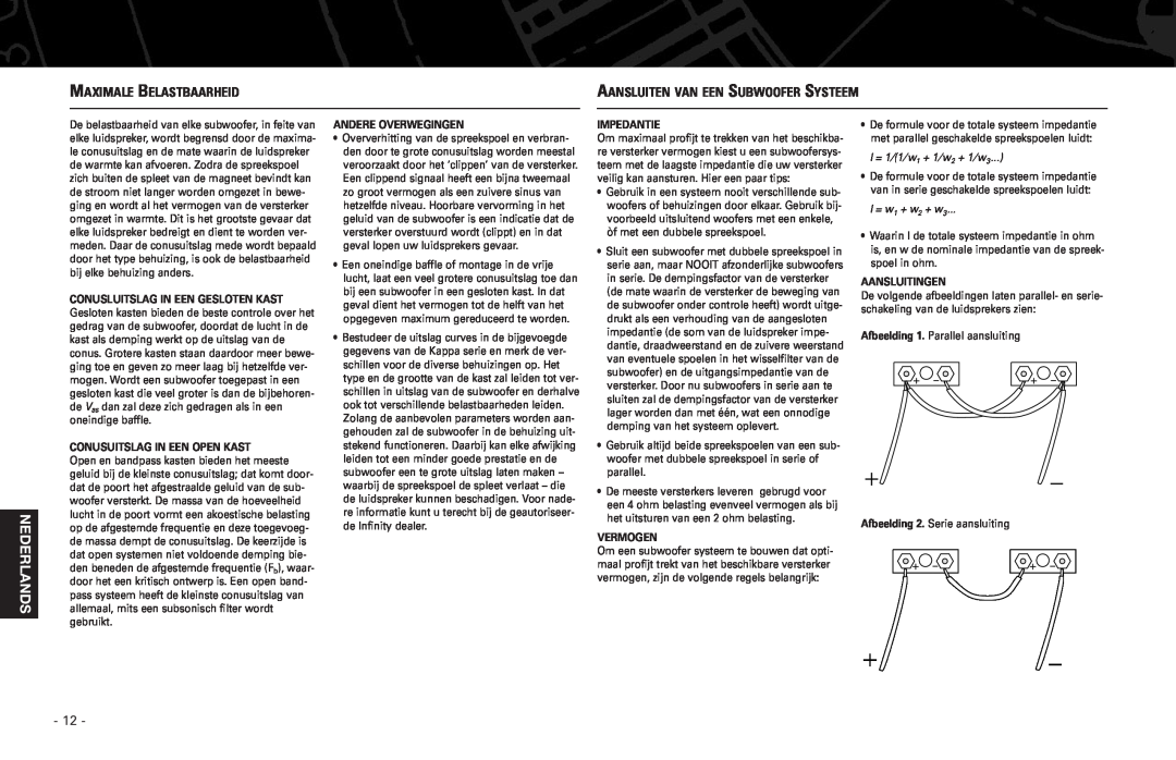 Harman-Kardon 100.3SE manual Maximale Belastbaarheid, Aansluiten Van Een Subwoofer Systeem, Conusuitslag In Een Open Kast 