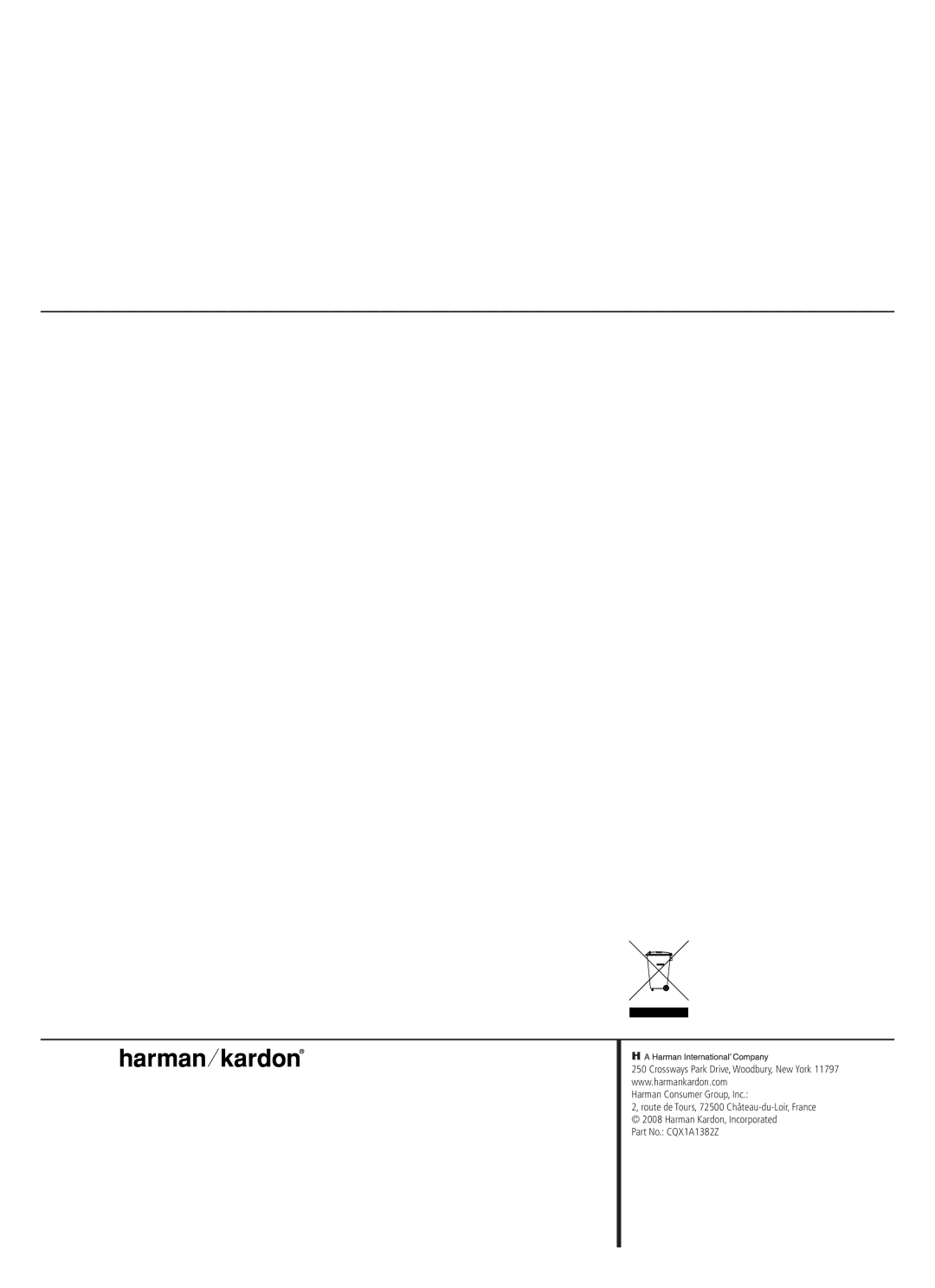 Harman-Kardon 13828 owner manual Harman Consumer Group, Inc 