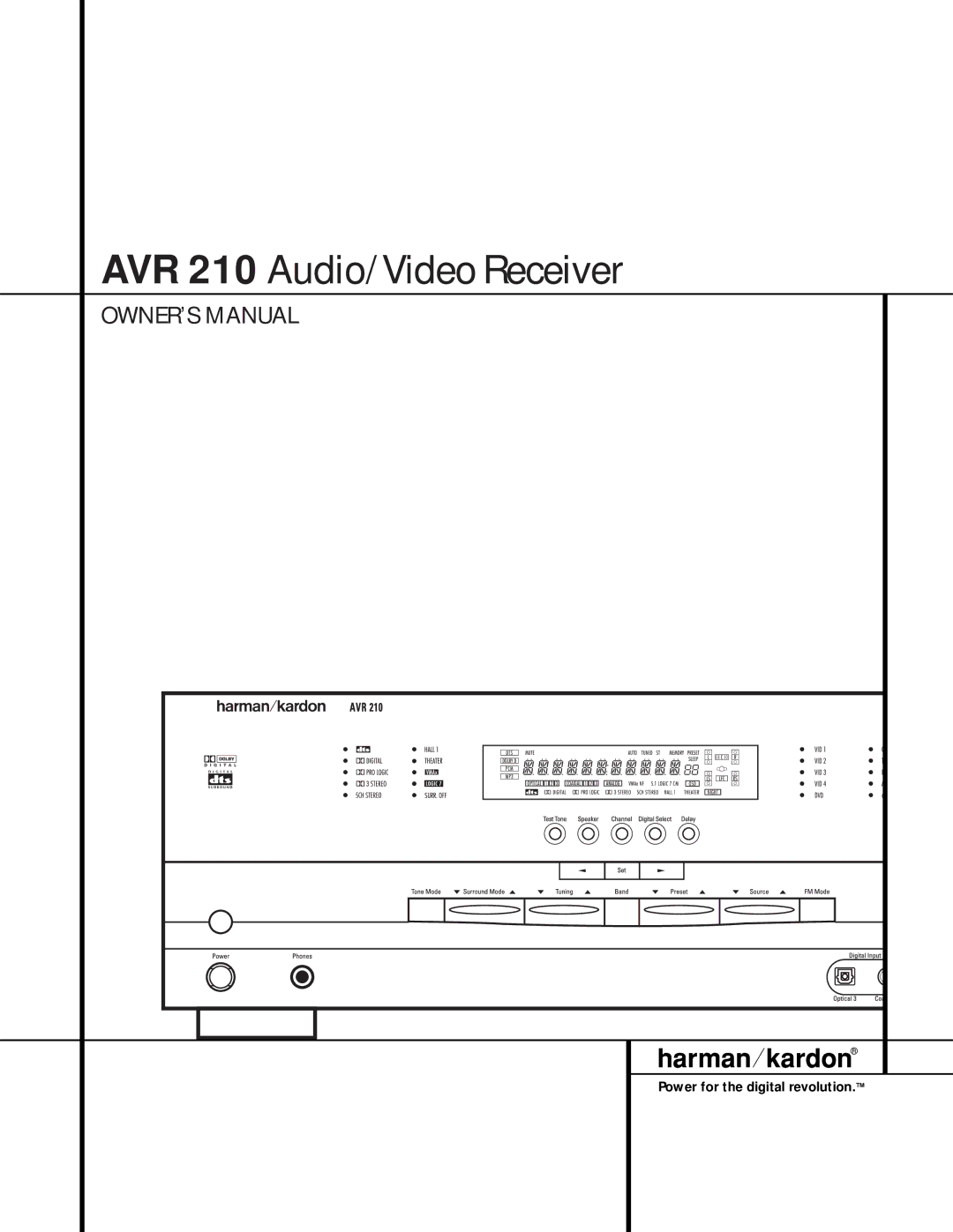 Harman-Kardon owner manual AVR 210 Audio/Video Receiver 