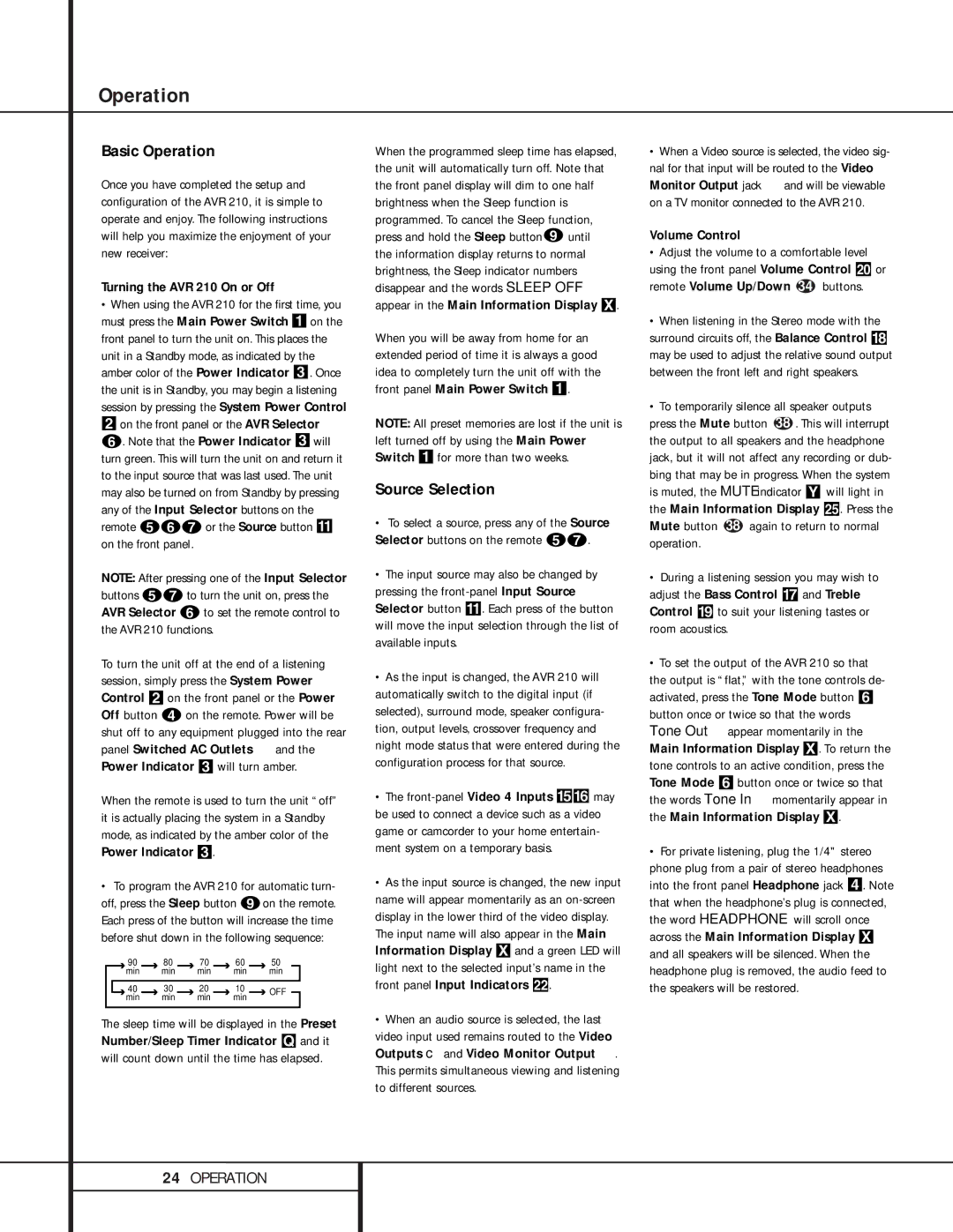 Harman-Kardon 210 owner manual Basic Operation, Source Selection 