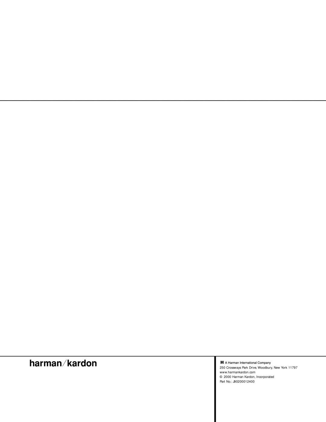 Harman-Kardon 210 owner manual Harman Kardon, Incorporated Part No. J90200012400 