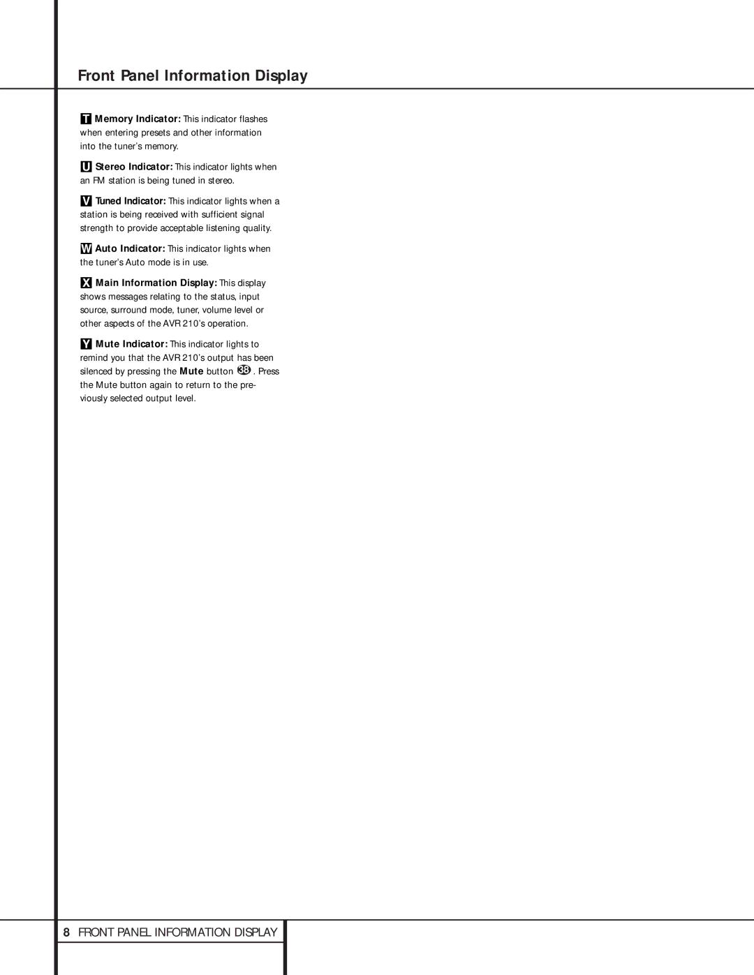 Harman-Kardon 210 owner manual Front Panel Information Display 