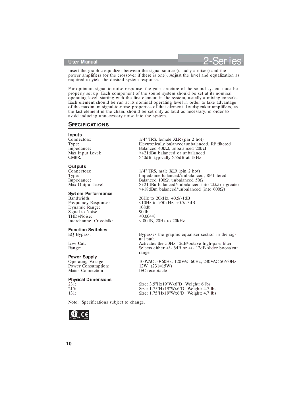 Harman-Kardon 231, 215, 131 user manual Specifications, Inputs 