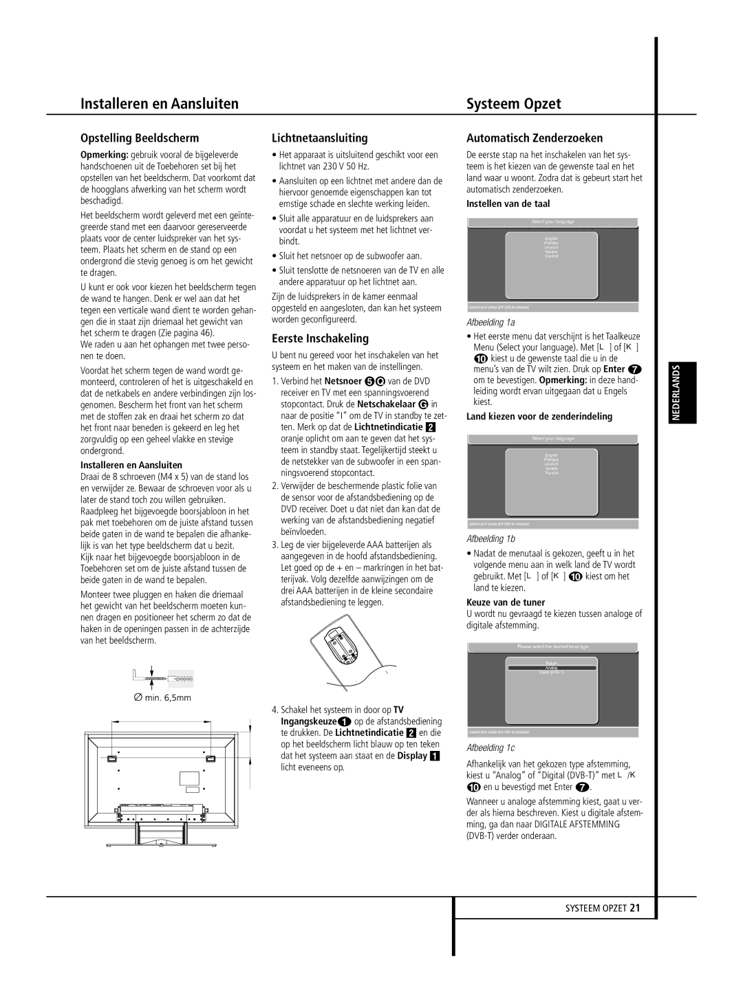 Harman-Kardon 232 EX/240 HD manual Installeren en Aansluiten Systeem Opzet, Opstelling Beeldscherm, Lichtnetaansluiting 