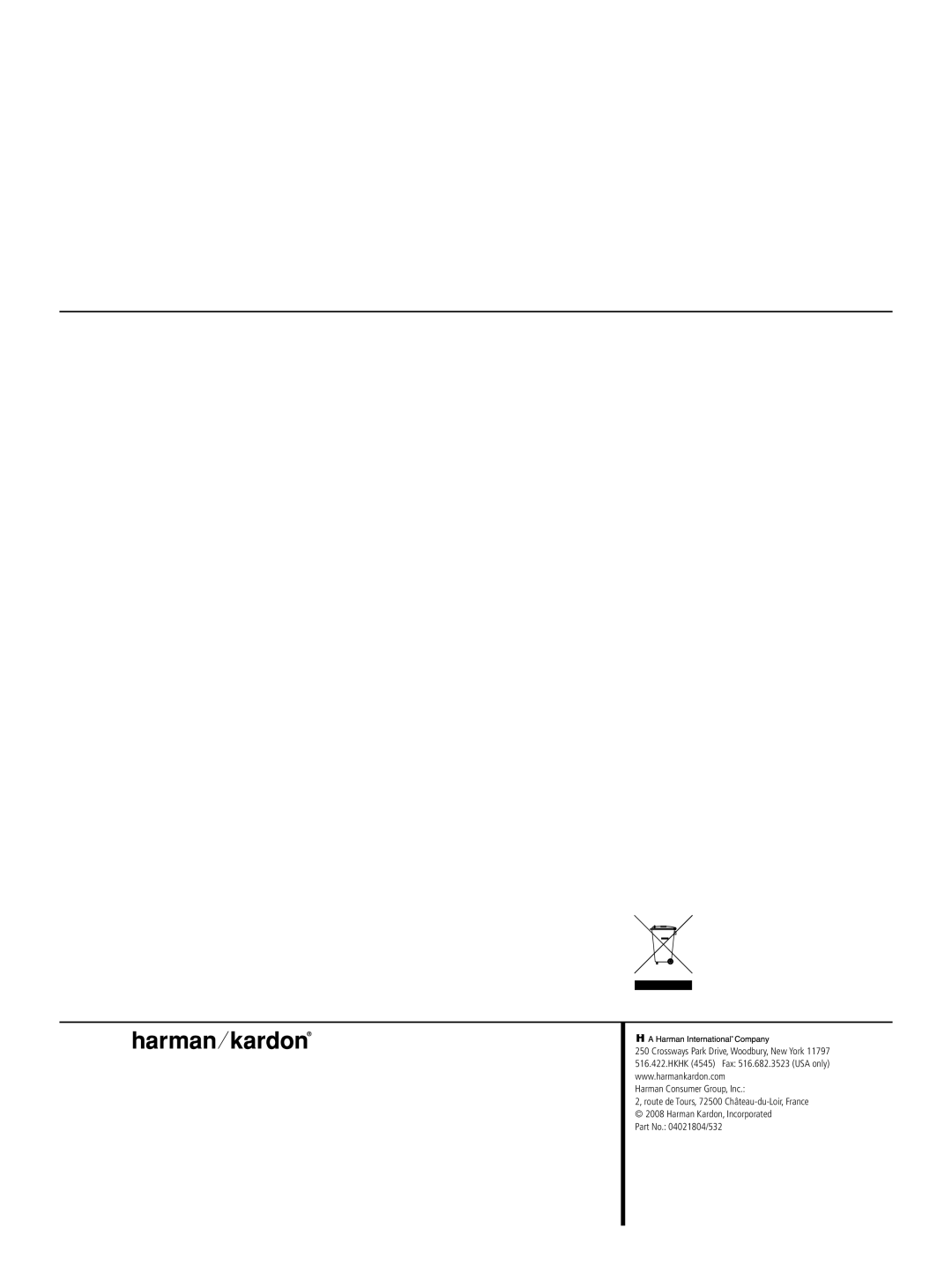 Harman-Kardon 232 EX/240 HD manual Harman Consumer Group, Inc 