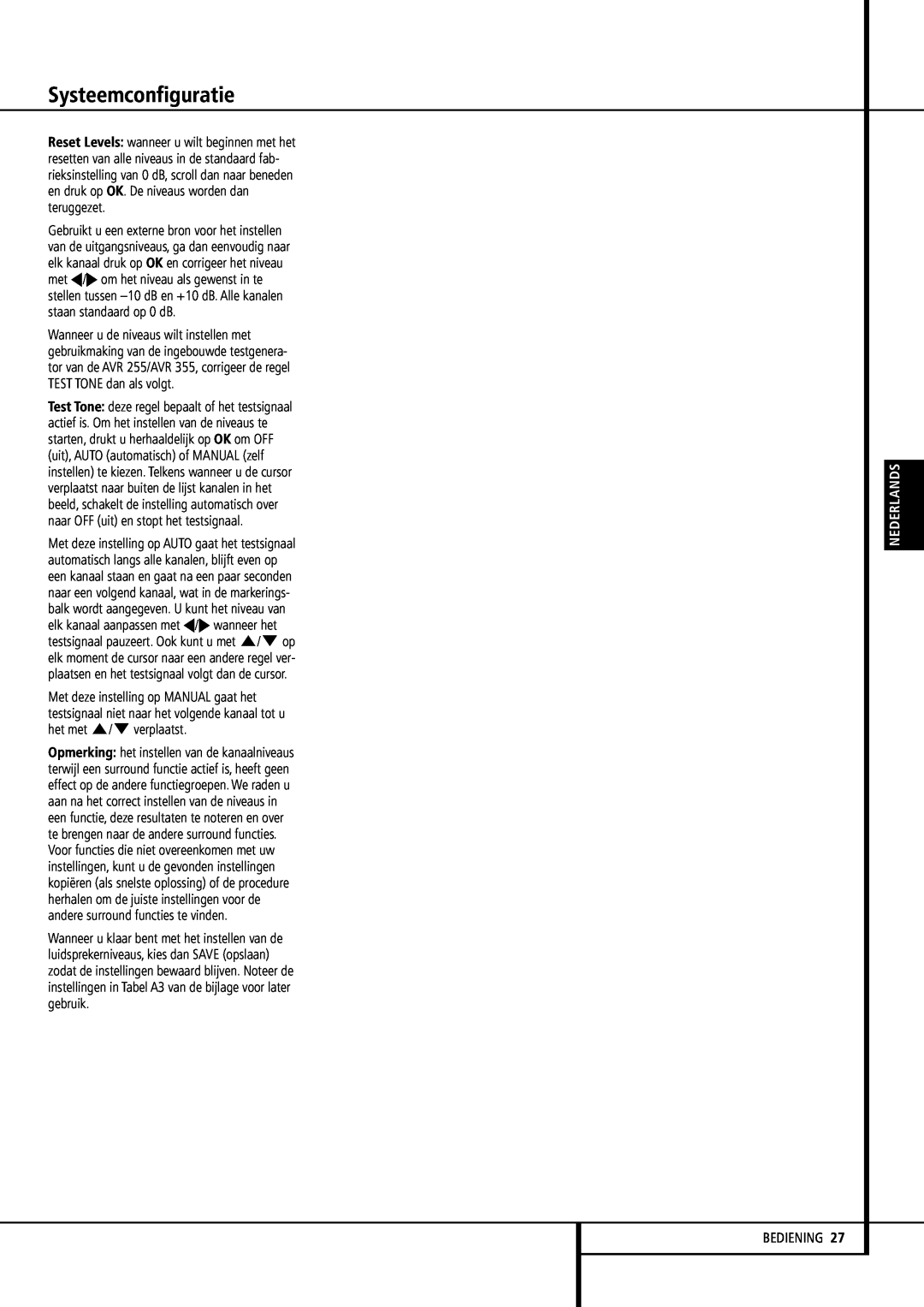 Harman-Kardon 355, 255 manual Systeemconfiguratie, Nederlands, Bediening 