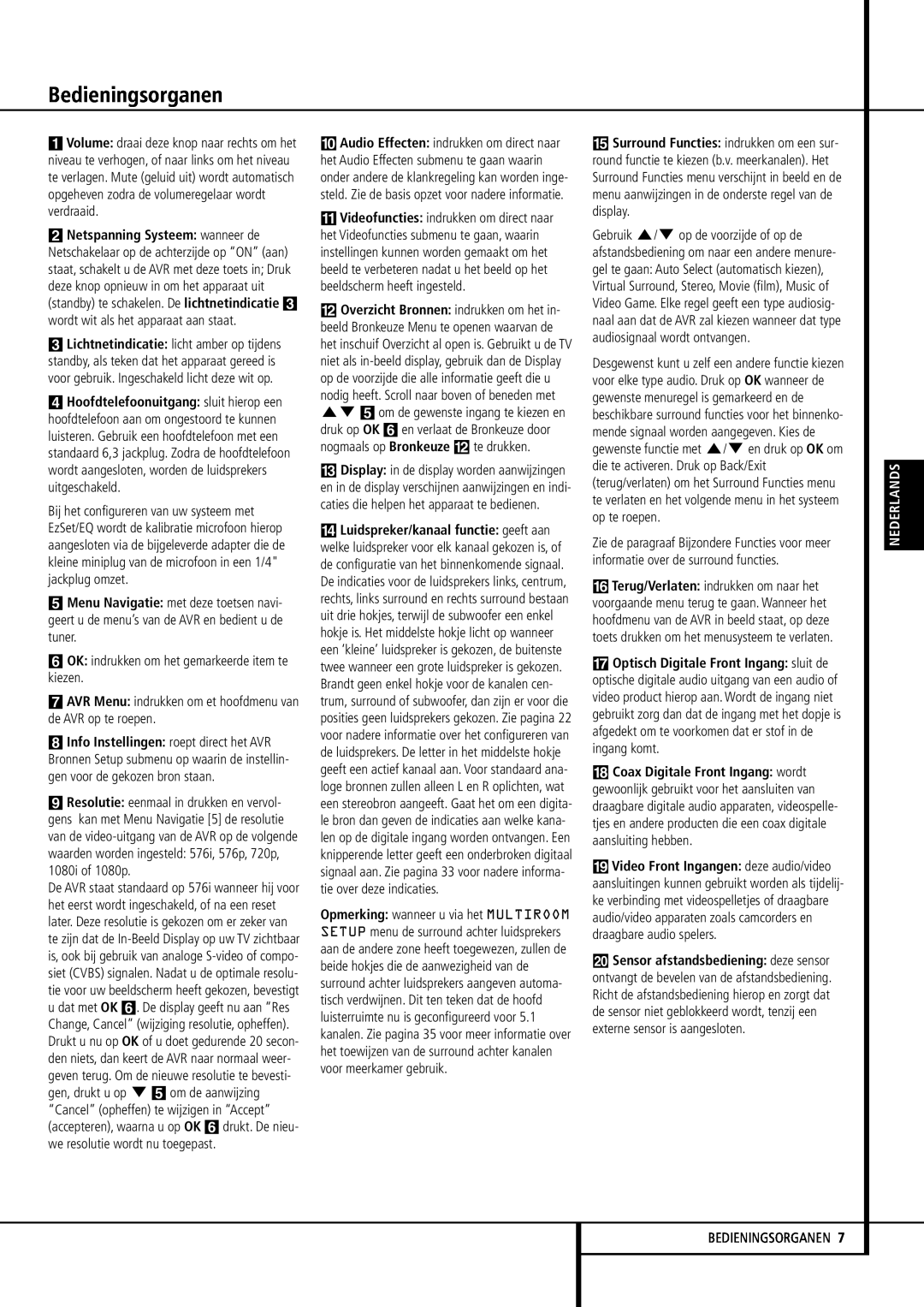 Harman-Kardon 355, 255 manual Bedieningsorganen, 6OK indrukken om het gemarkeerde item te kiezen, Nederlands 
