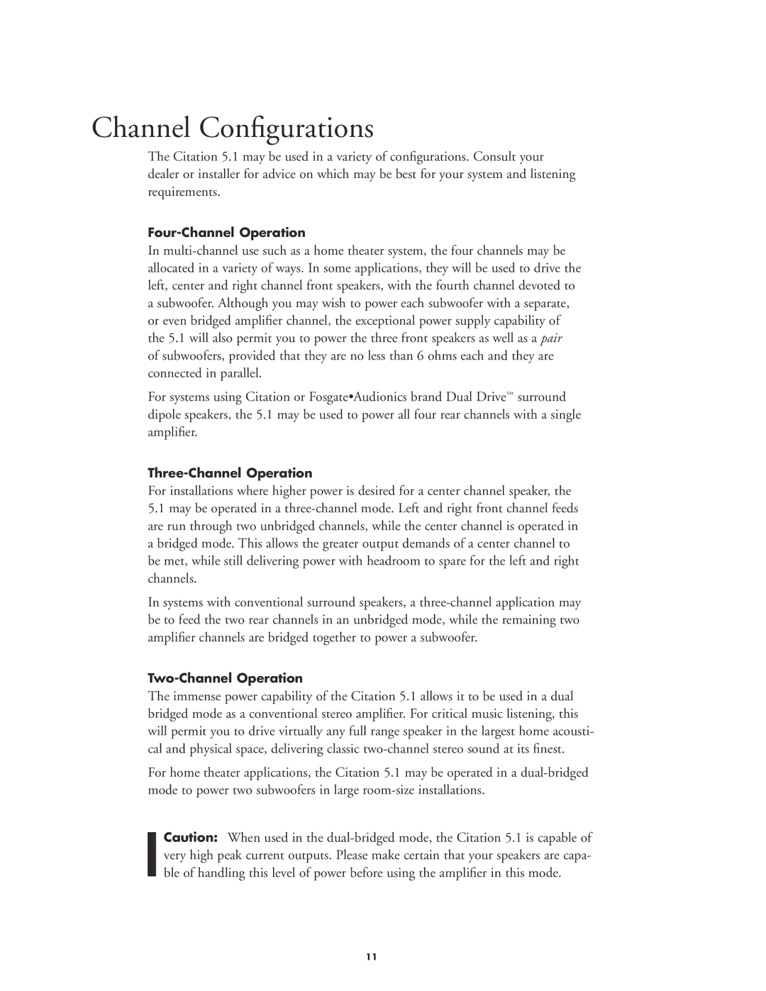 Harman-Kardon 5.1 manual Channel Conﬁgurations 