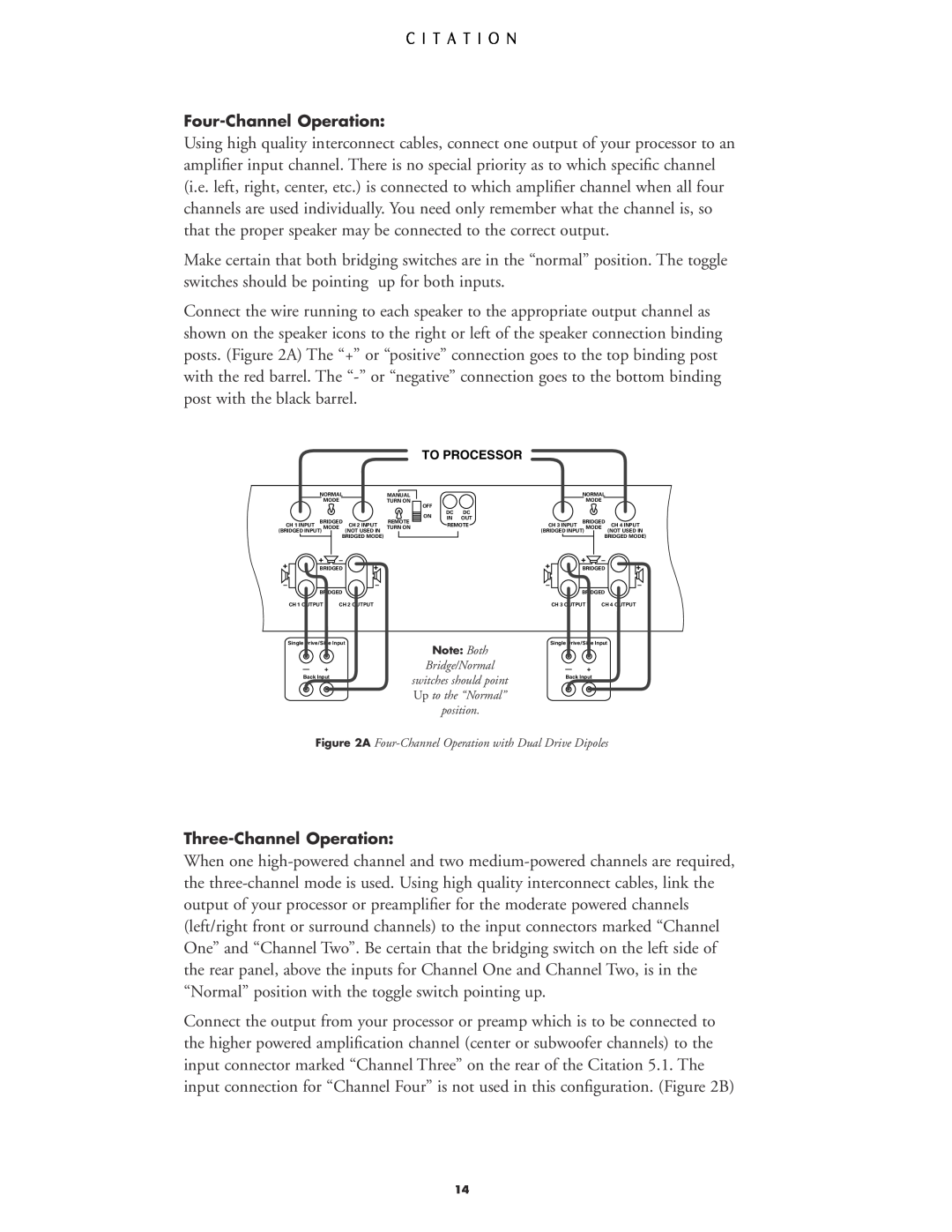 Harman-Kardon 5.1 manual To Processor, Bridge/Normal, A Four-Channel Operation with Dual Drive Dipoles 