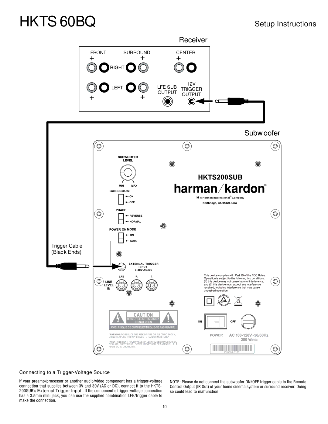 Harman-Kardon 60BQ owner manual Trigger Cable Black Ends, Connecting to a Trigger-Voltage Source 