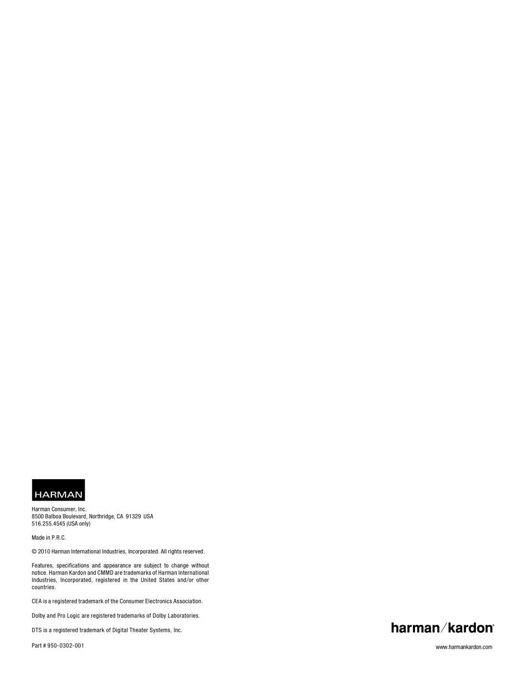 Harman-Kardon 60BQ owner manual 