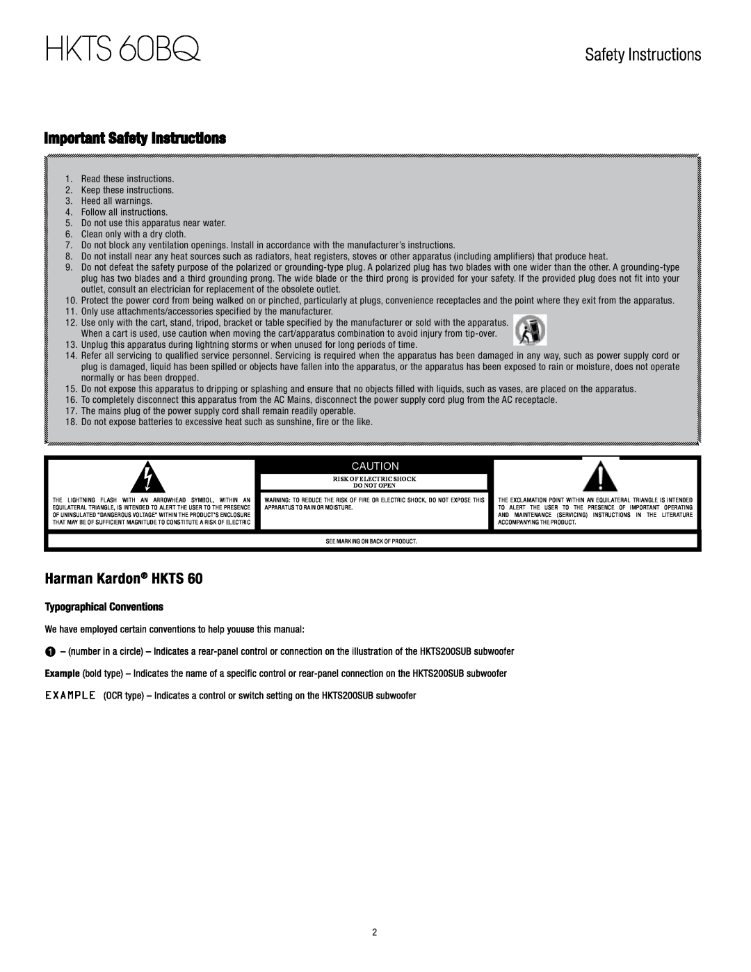 Harman-Kardon 60BQ owner manual Read these instructions 