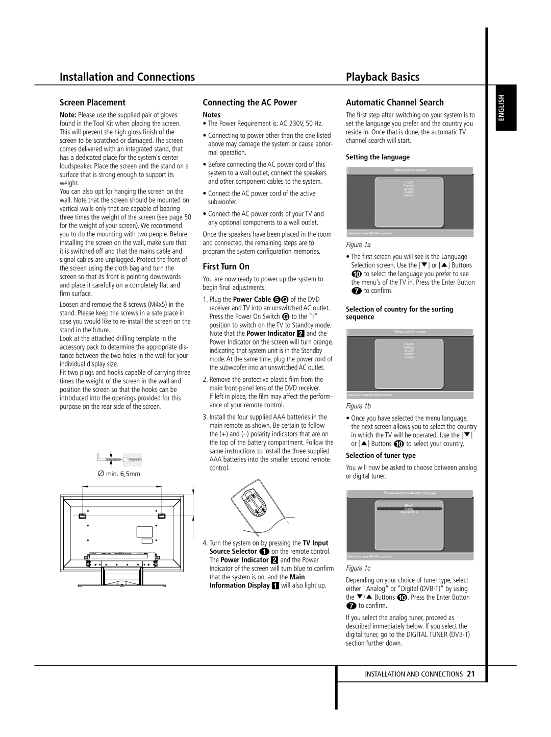 Harman-Kardon 646 Installation and Connections Playback Basics, Screen Placement, Connecting the AC Power, First Turn On 