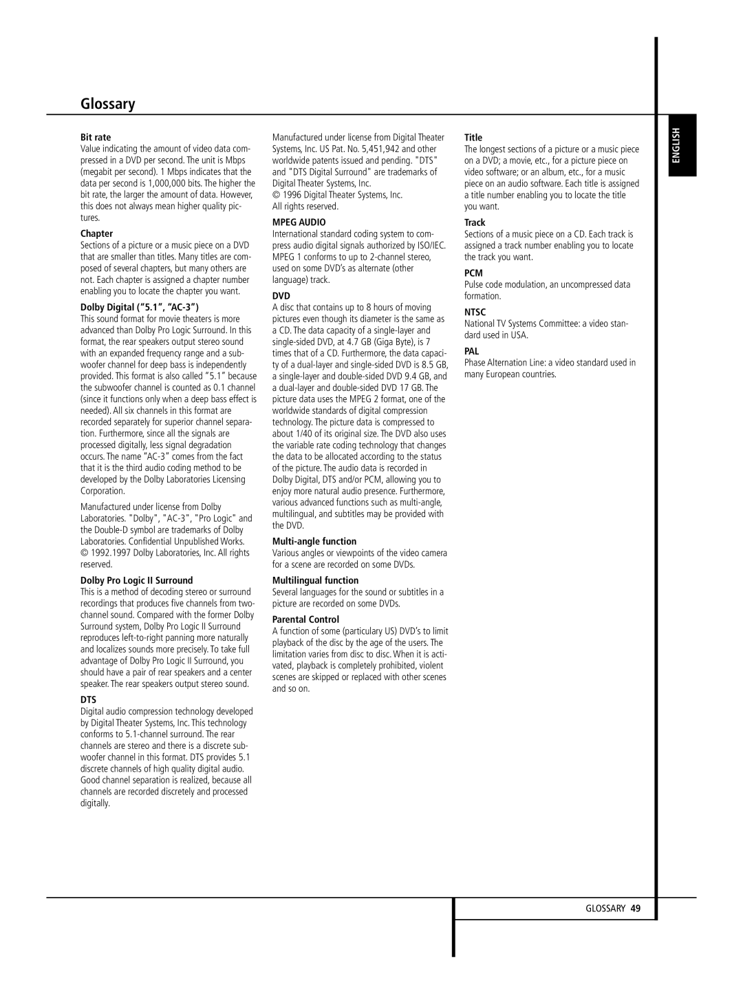 Harman-Kardon 632, 646, 640 owner manual Glossary 