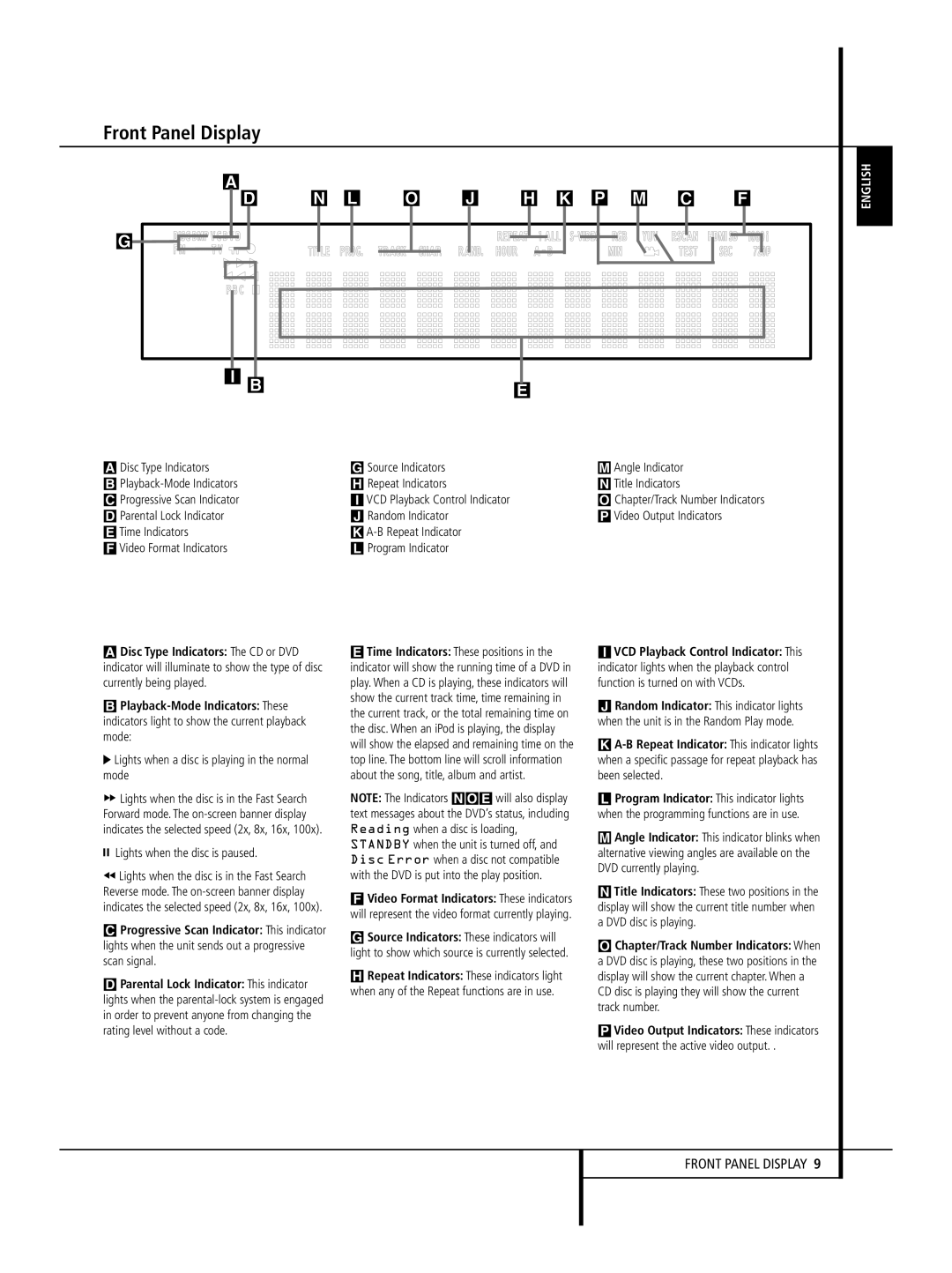 Harman-Kardon 646 Front Panel Display, Lights when a disc is playing in the normal mode, Lights when the disc is paused 