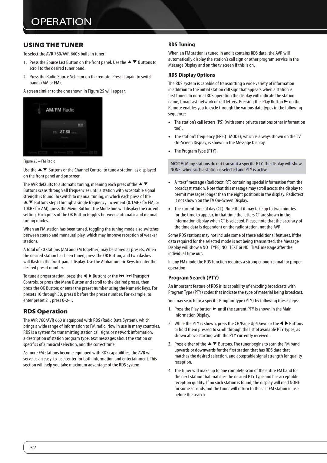 Harman-Kardon 760, 660 owner manual Using the Tuner, RDS Operation, RDS Tuning, RDS Display Options, Program Search PTY 