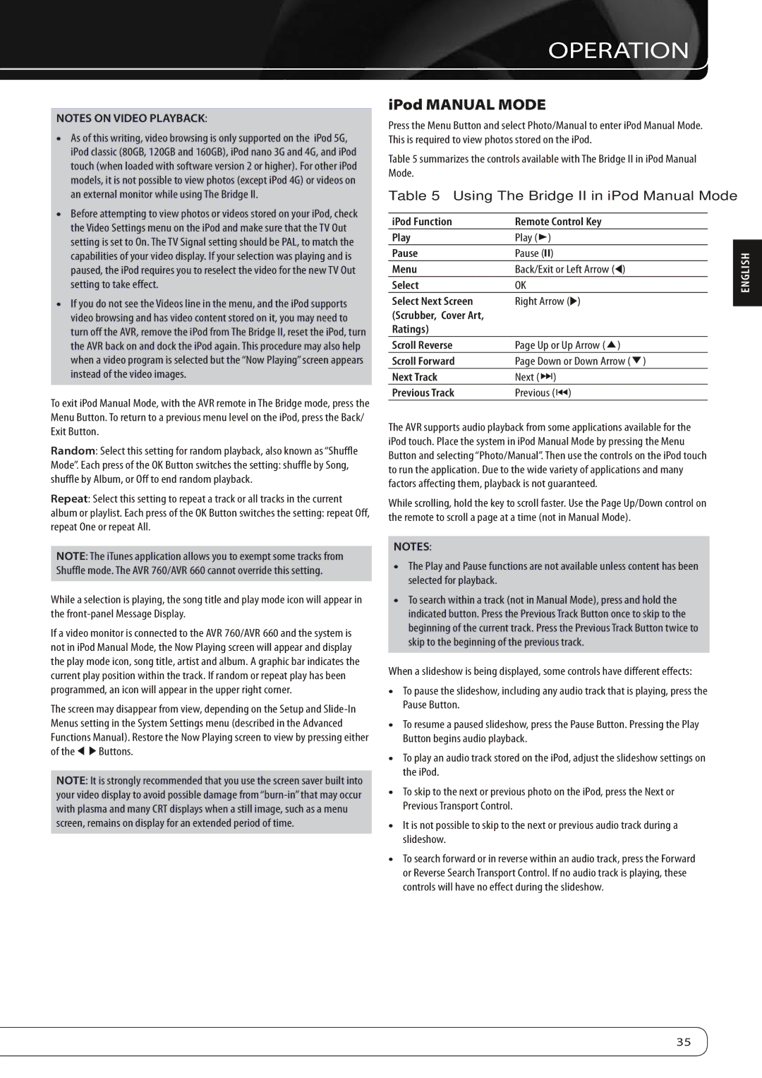 Harman-Kardon 660, 760 IPod manual mode, Using The Bridge II in iPod Manual Mode, Select Menu, Select Next Screen 