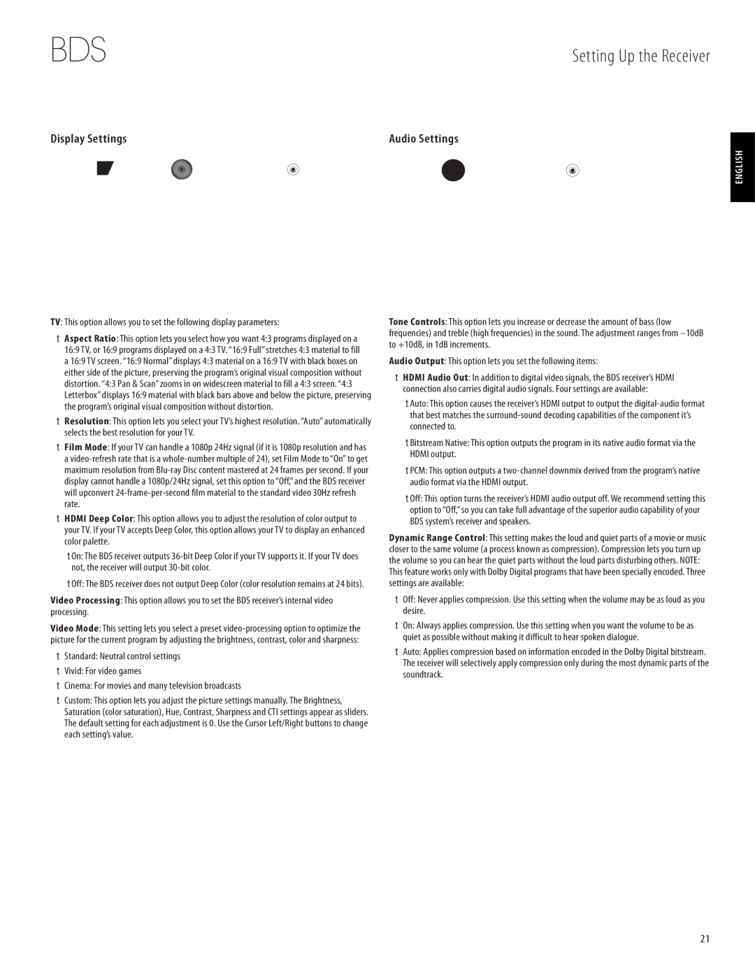 Harman-Kardon 950-0321-001 owner manual Setting Up the Receiver, Display Settings Audio Settings 