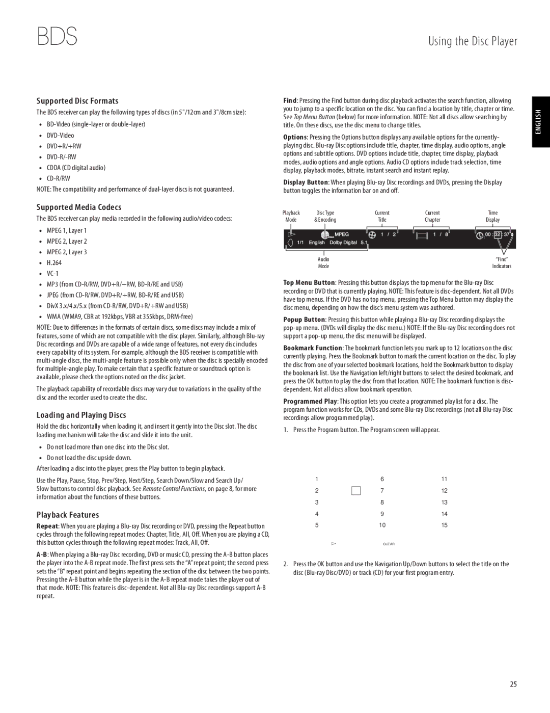 Harman-Kardon 950-0321-001 Supported Disc Formats, Supported Media Codecs, Loading and Playing Discs, Playback Features 