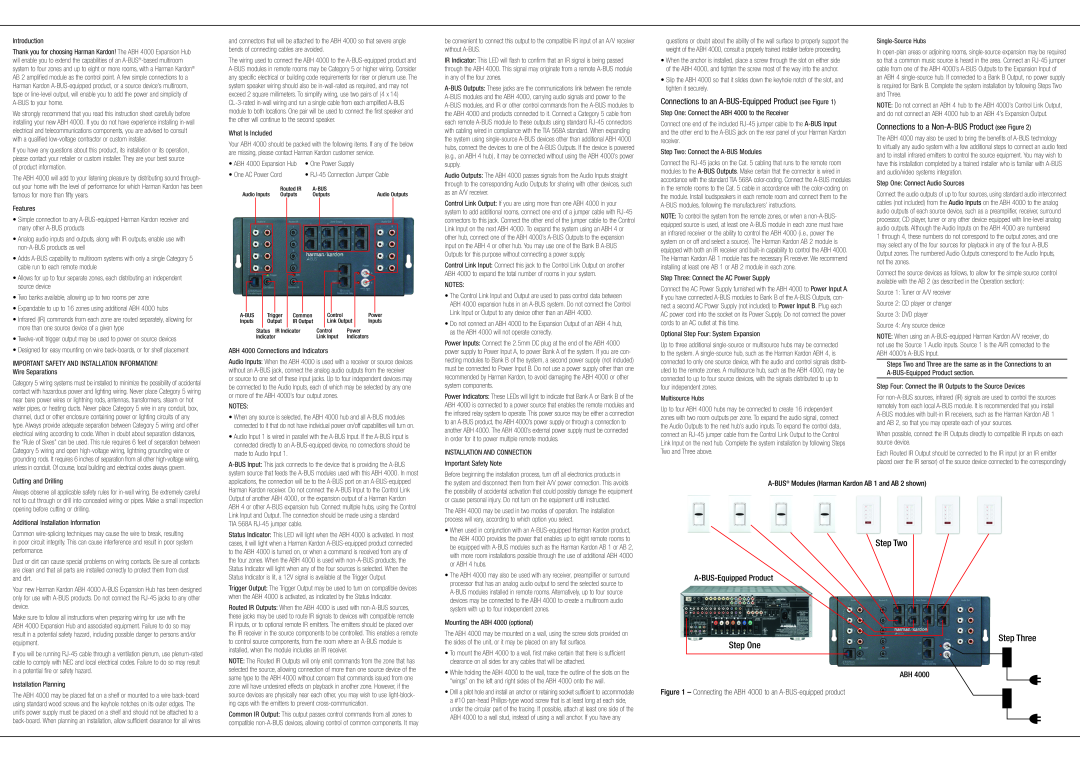 Harman-Kardon ABH 4000 instruction sheet Step Two, Step Three Step One, Connections to a Non-A-BUS Product see Figure 