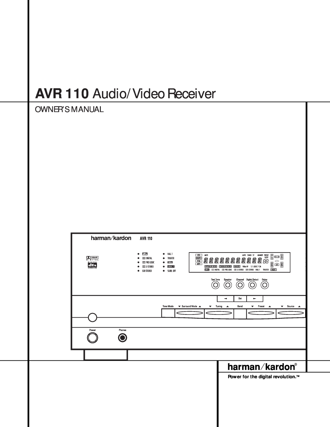 Harman-Kardon owner manual AVR 110 Audio/Video Receiver, Power for the digital revolution 