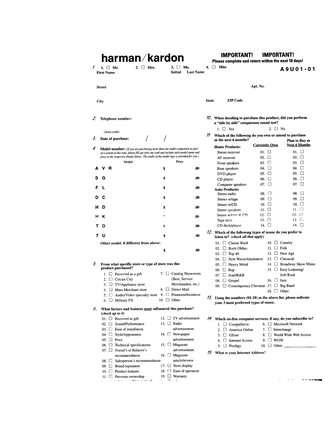Harman-Kardon AVR 110 owner manual 
