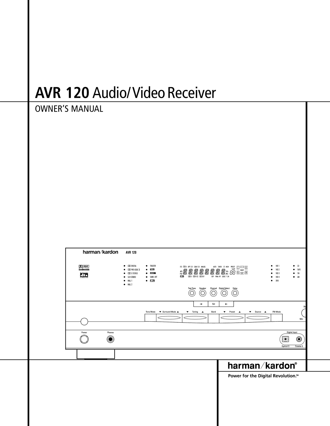 Harman-Kardon owner manual AVR 120 Audio/ Video Receiver 