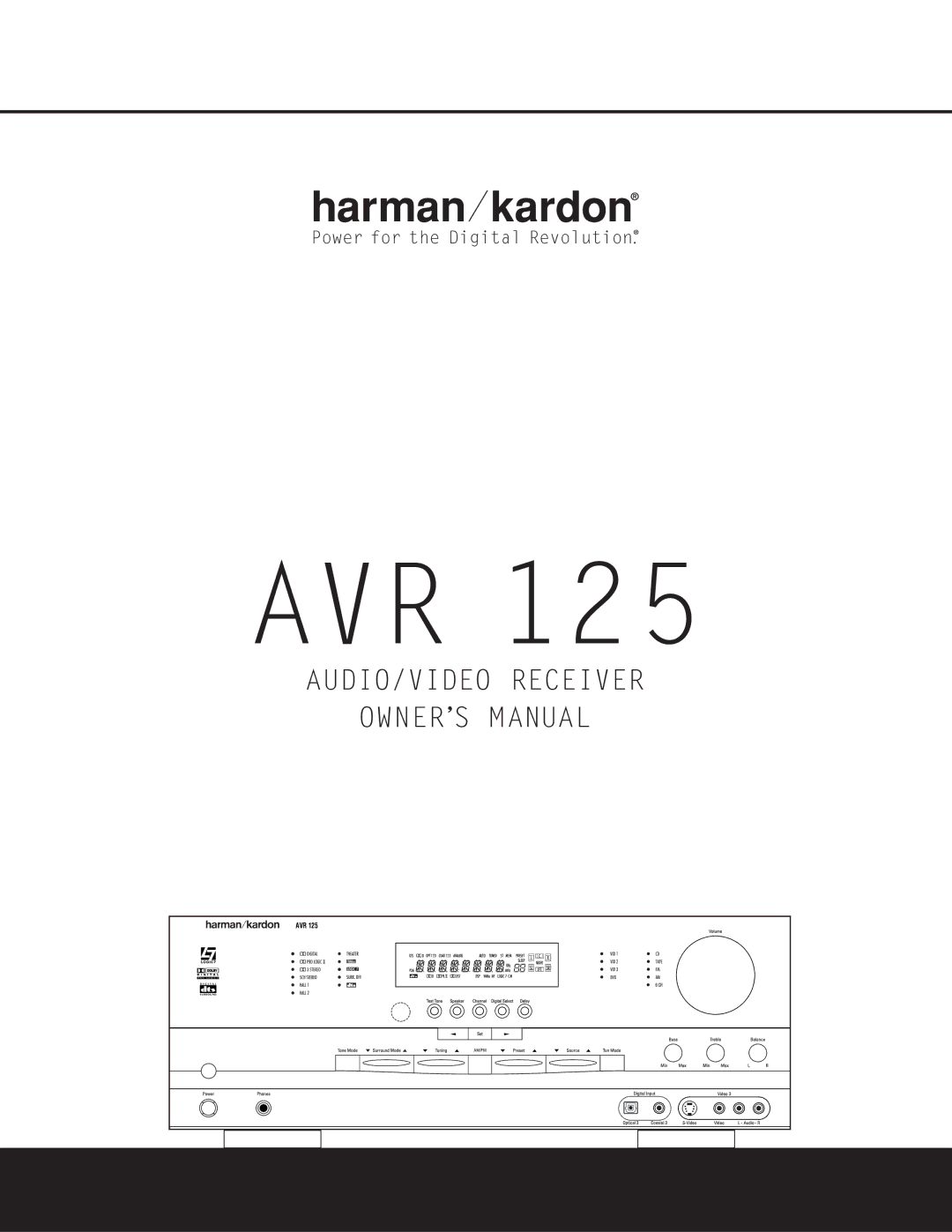 Harman-Kardon AVR 125 owner manual Avr, AUDIO/VIDEO Receiver 