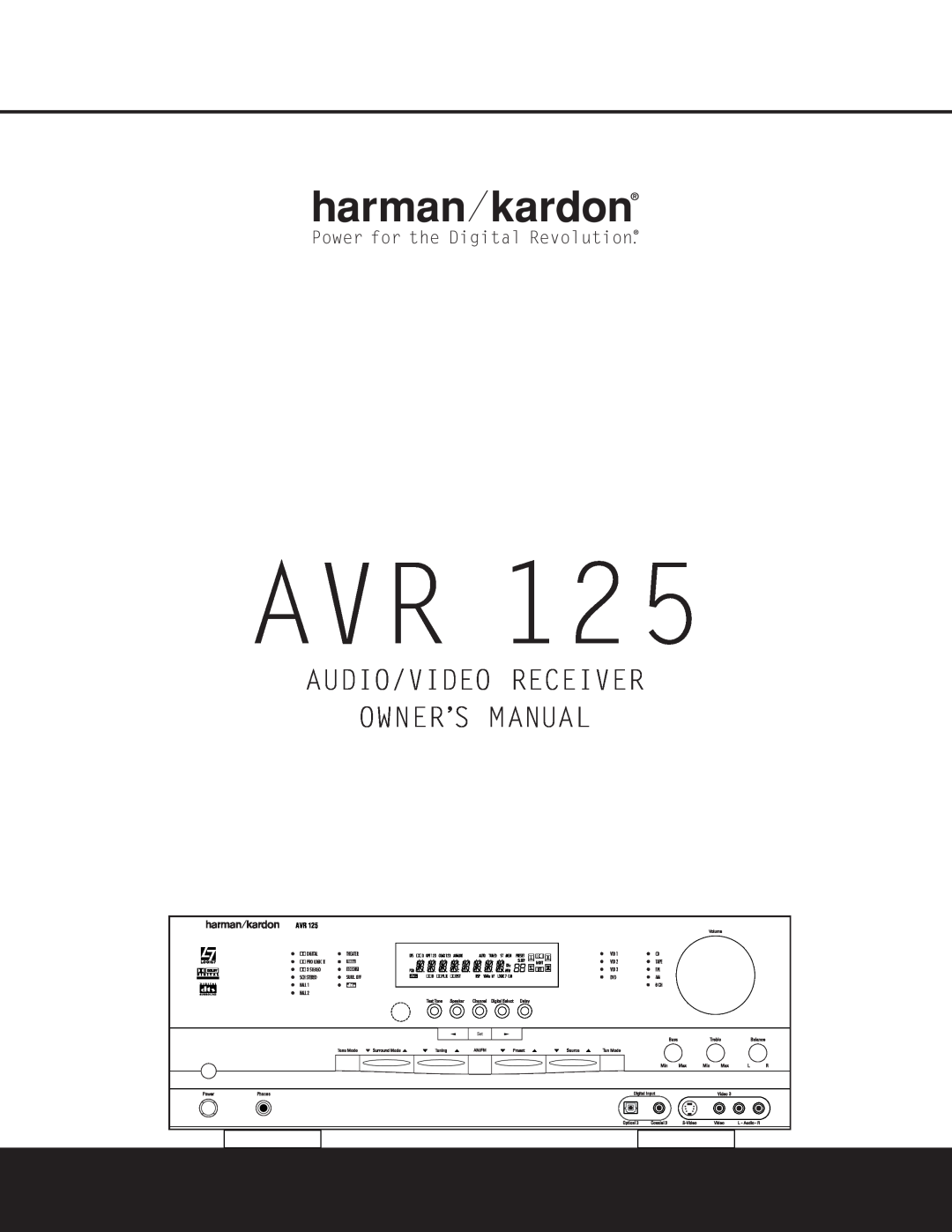 Harman-Kardon AVR 125 owner manual Power for the Digital Revolution, Am/Fm 