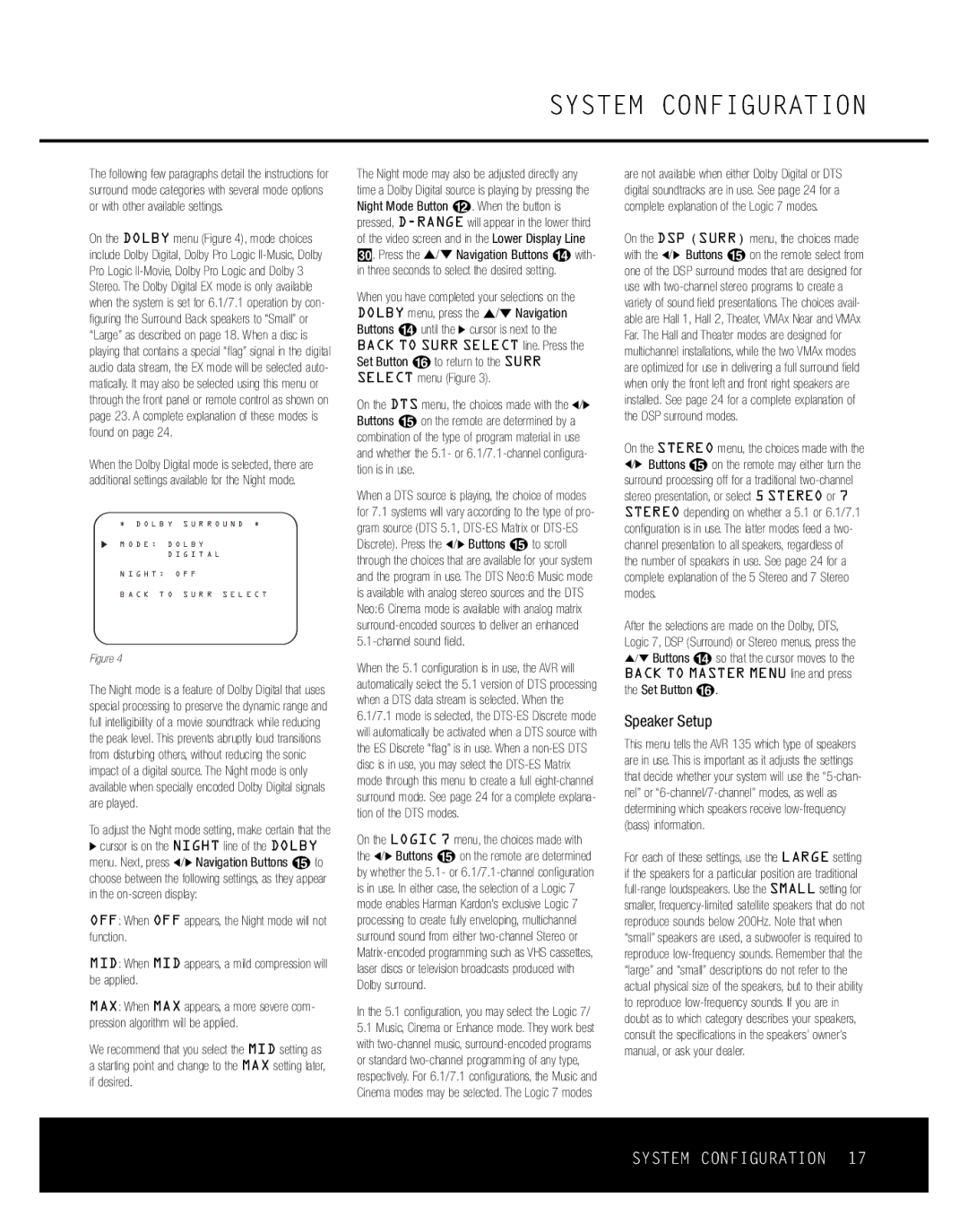 Harman-Kardon AVR 135 owner manual Speaker Setup 